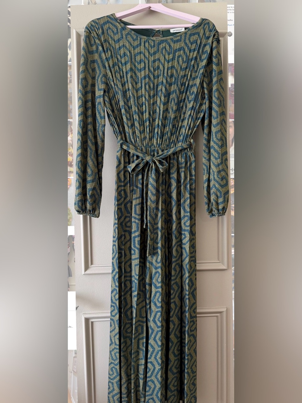 Geometric Blue and Green Long Sleeve jumpsuit